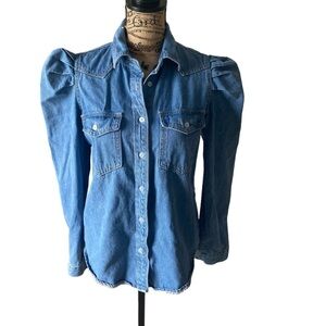Denim puff shoulder top